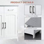 White bathroom cabinet details: vertical metal door handles and painted cabinet surface