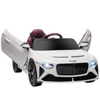 White 12V kids electric car, front view with butterfly-style doors open