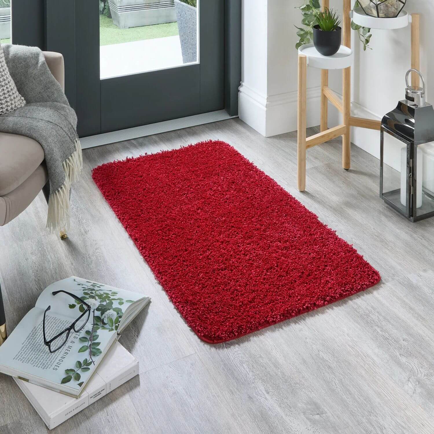 Washable Red Shaggy Rug