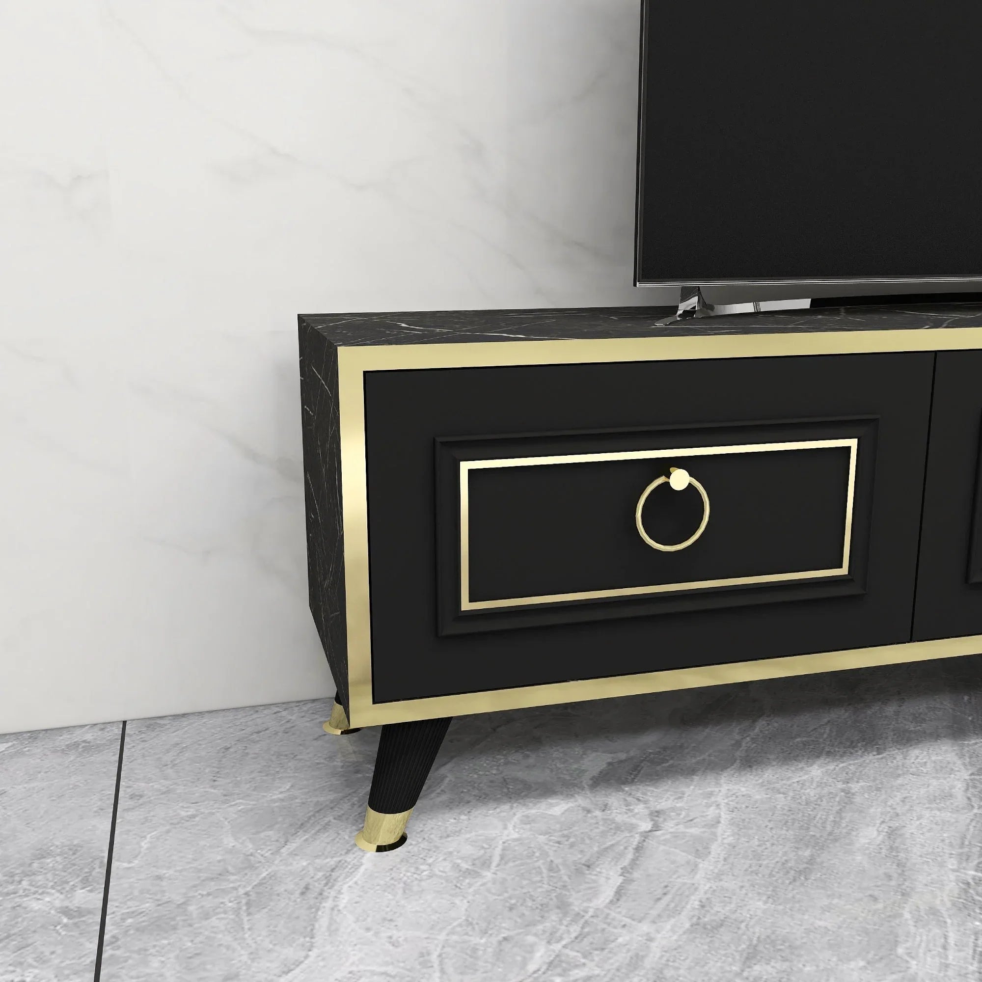TV Stand and Media Console with Cabinets Romens 150 cm Wide - Bobobiy