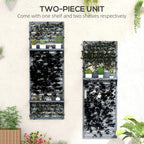 Two-piece grey wall-mounted plant trellis set with multiple tier shelves and slats