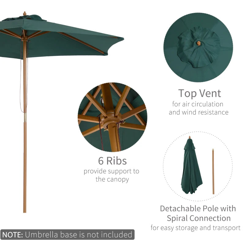 Green patio umbrella with features highlighted on a white background