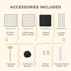 Accessories included diagram for metal mesh pet playpen with doors, panels, and ladder