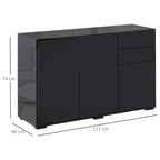 Black side cabinet, 117 cm wide, with two doors and two drawers