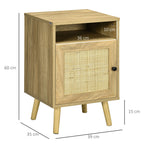 Homcom Bedside Table with Rattan Element, Side End Table with Shelf and Cupboard, 39cmx35cmx60cm, Natural