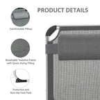 Dark gray textilene lounger with breathable fabric, pillow, and non-slip foot pads