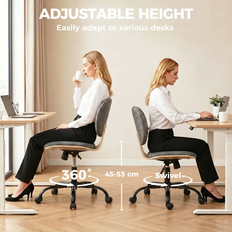 Grey swivel office chair with adjustable height and 5-star caster base
