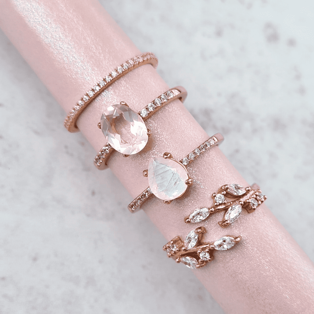 Thin rose gold eternity ring with pavé stones