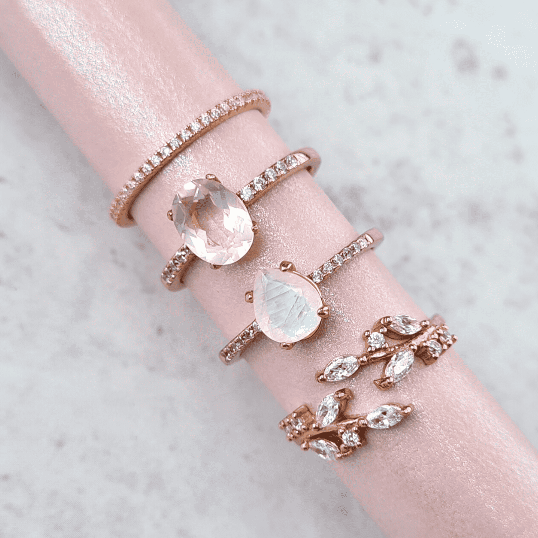 Thin rose gold eternity ring with pavé stones