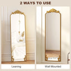 Full length mirror with baroque gold frame, shown leaning and wall-mounted
