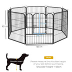 Black 8-panel dog playpen with front latch gate and open entry