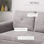 Light grey sofa bed arm and seat with tufted upholstery and thick padding