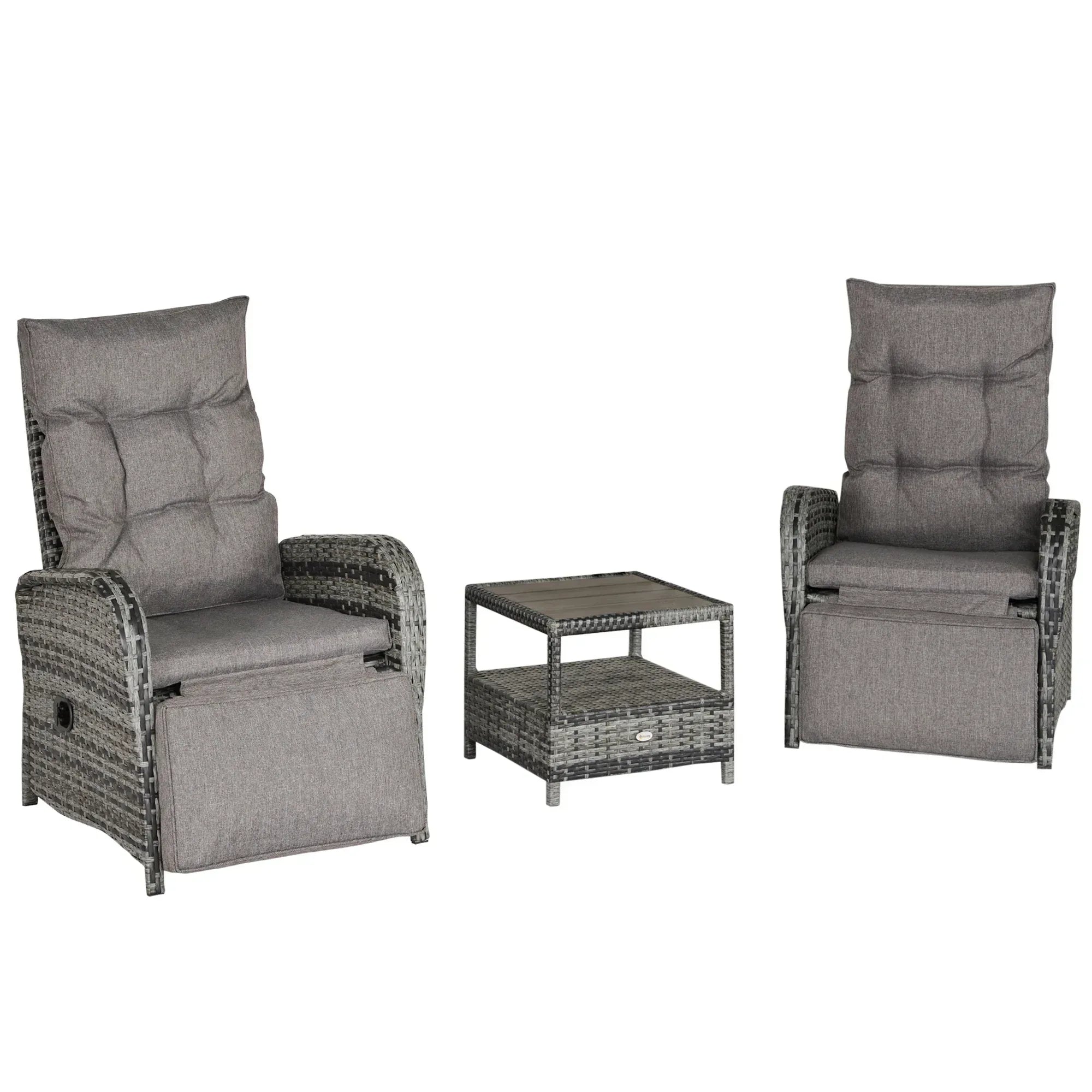 2 Seater Patio Wicker Chaise Lounge Sofa Set with Fabric Cushion, Grey - Bobobiy