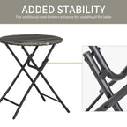 Round rattan bistro table with steel cross legs and stability limiters