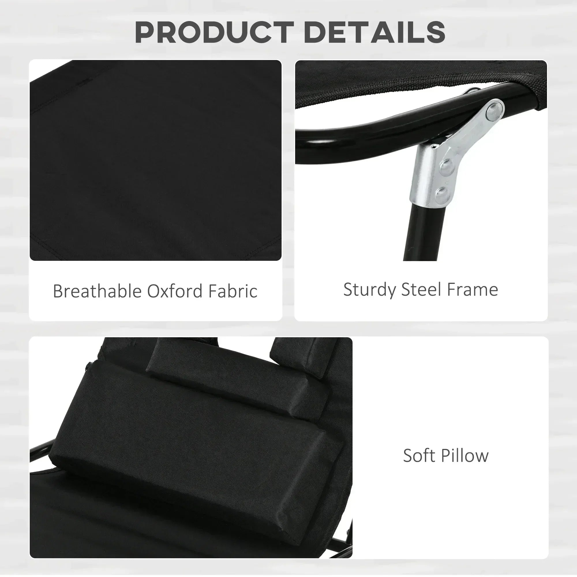 Folding Sun Loungers Set of 2 with Face Hole, 4-Position Adjustable Backrest Garden Recliner Chairs Sunbeds, Outdoor Lounge Chairs with 600 D Oxford Cloth Seat, Pillow for Beach, Black - Bobobiy