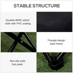 Black folding camping chair with textured oxford fabric and triangular steel frame