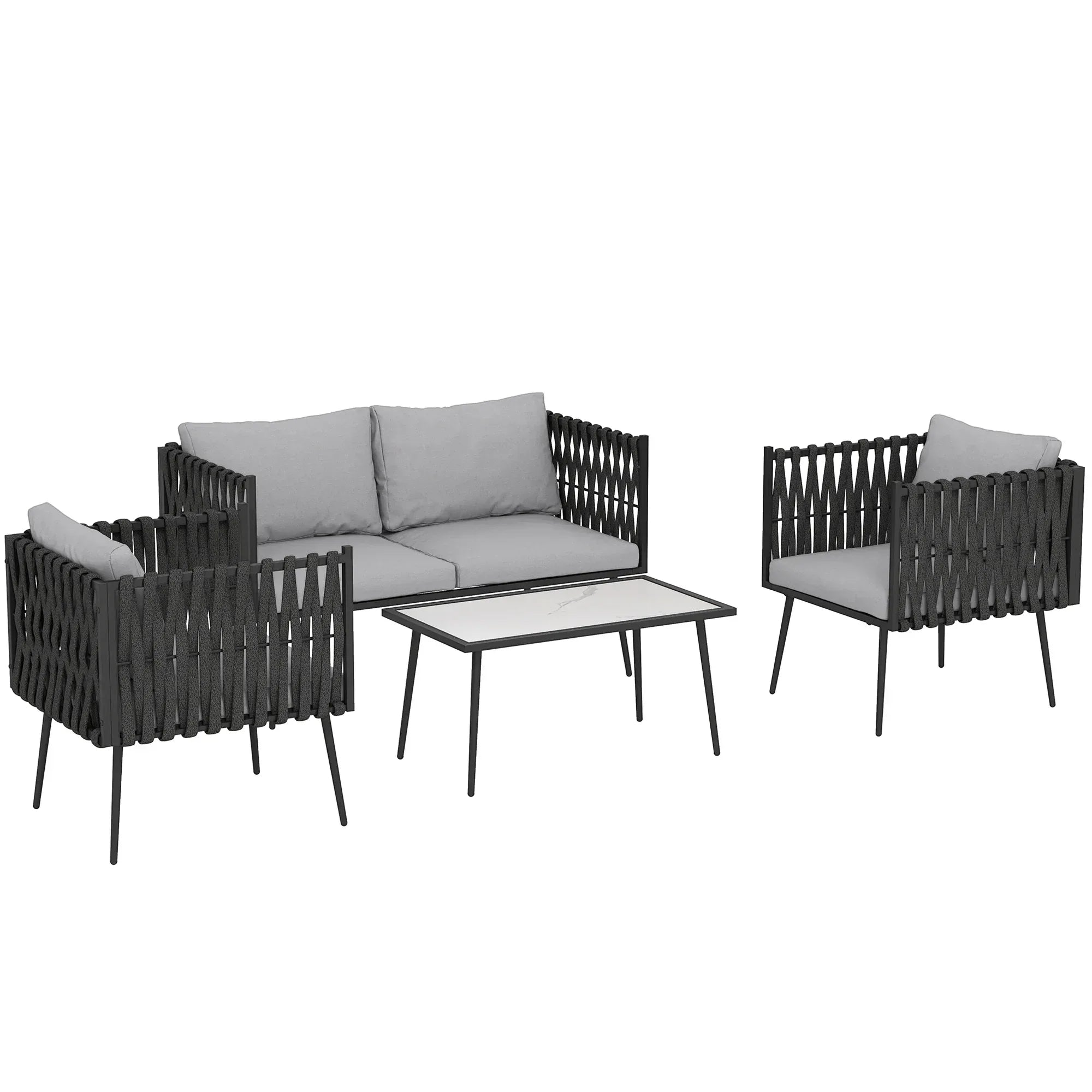 4-Piece Garden Furniture Set with Cushions - Light Grey - Bobobiy