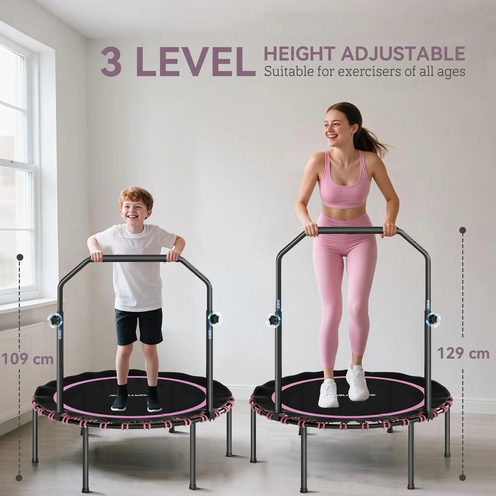 Sportnow 40" Foldable Fitness Trampoline Rebounder with Handle, Pink