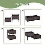 Raised plastic planter set shown in multiple DIY shape configurations and assembly views