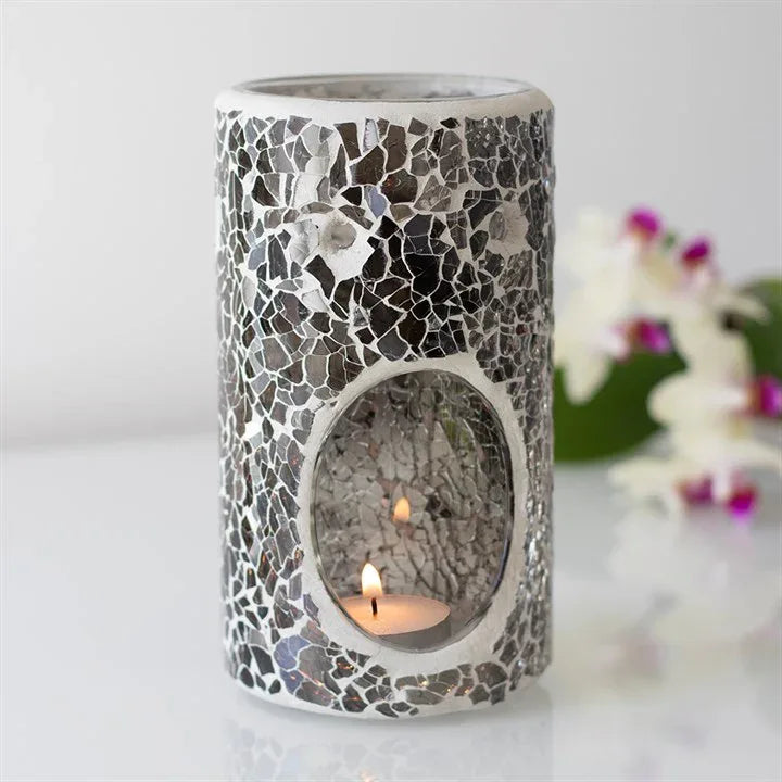 Pillar Gunmetal Grey Crackle Oil Burner and Wax Warmer - Bobobiy
