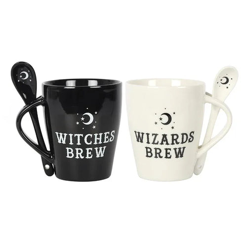 Witch and Wizard Couples Mug and Spoon Set - Bobobiy