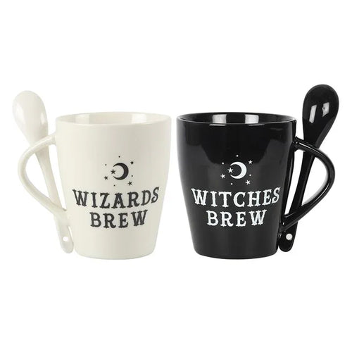 Witch and Wizard Couples Mug and Spoon Set - Bobobiy