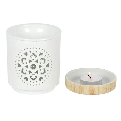 White Mandala Cut Out Oil Burner - Bobobiy