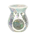 Iridescent crackle mosaic oil warmer with round front opening, teal and purple tones.