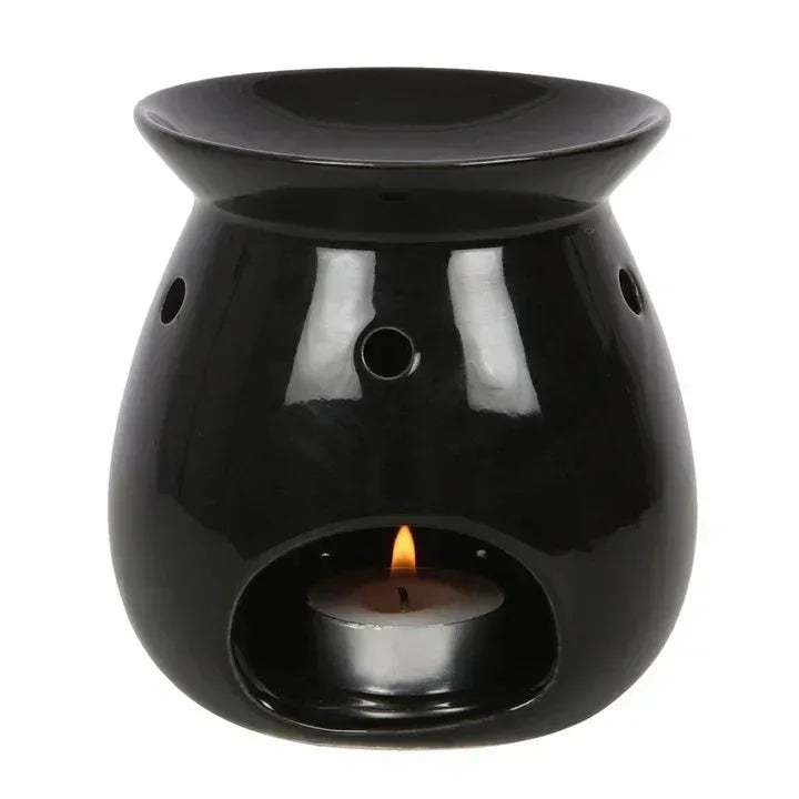 Black wax melt burner with side holes and central tea-light holder