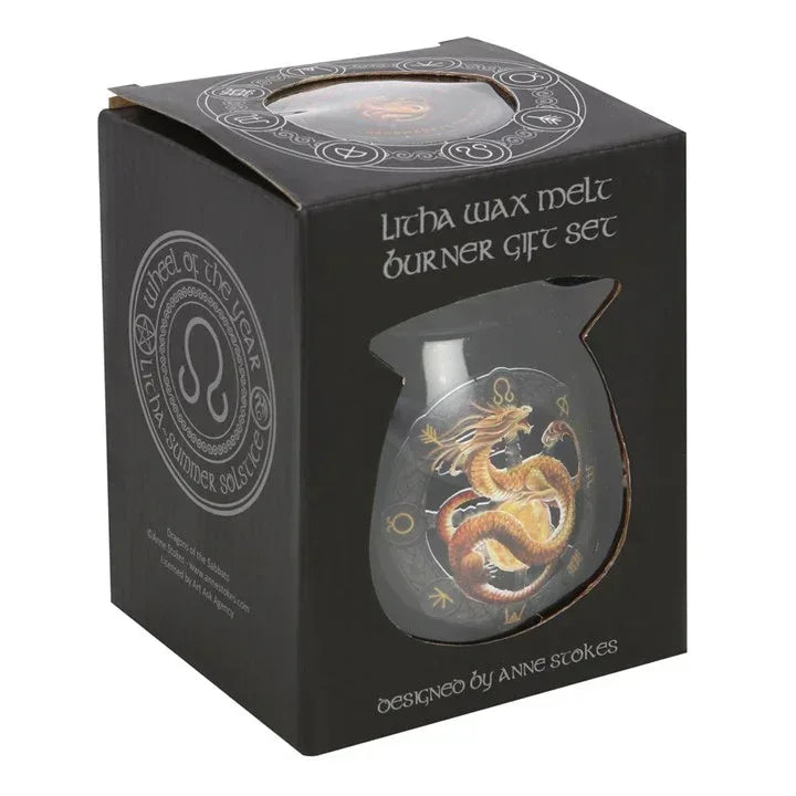 Black gift box with window showing dragon wax melt burner set