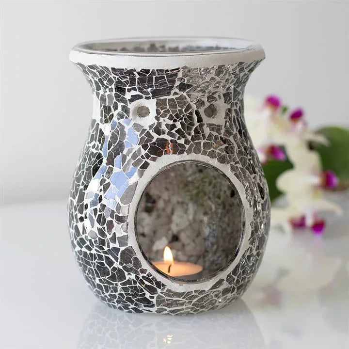 Large Gunmetal Grey Crackle Oil Burner and Wax Warmer
