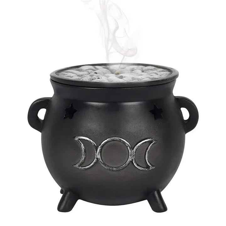 Triple Moon Cauldron Incense Cone Holder - Bobobiy