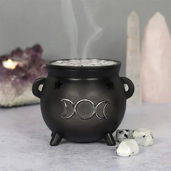 Triple Moon Cauldron Incense Cone Holder - Bobobiy