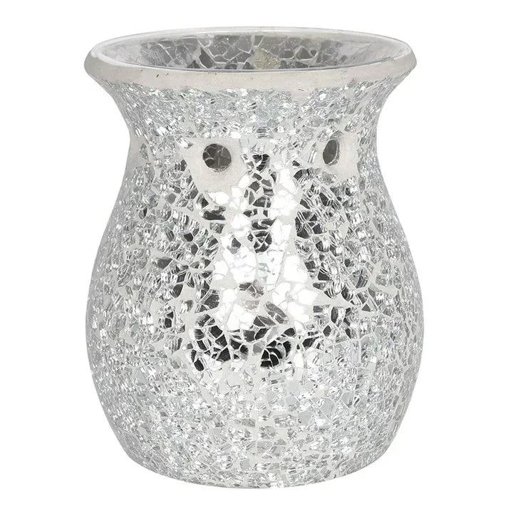 Silver crackle wax warmer oil burner jar with open top and decorative speckled surface