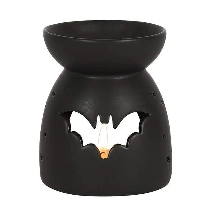 Black bat cut-out oil burner with open top and bat window cutout