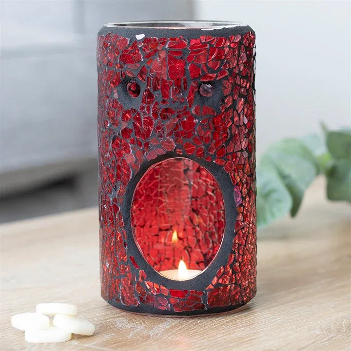 Red Pillar Crackle Glass Oil Burner and Wax Warmer - Bobobiy