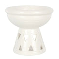 Off-white oil burner and wax warmer with deep bowl top and cut-out side openings
