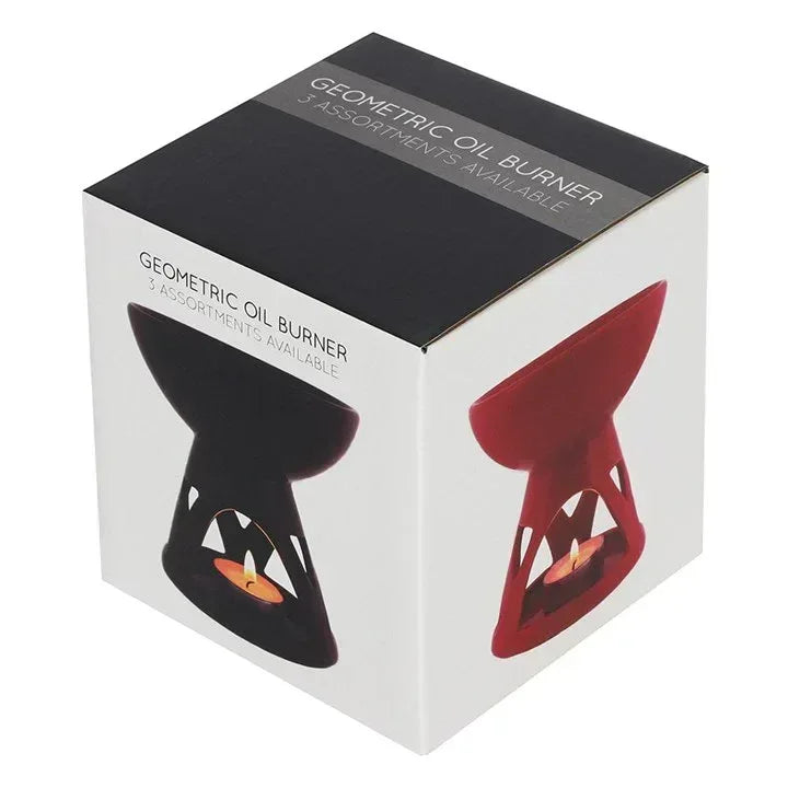 Red and black oil burner wax warmer gift box with geometric burner artwork