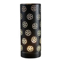 Black aroma lamp cylinder with glowing pentagram icons pattern
