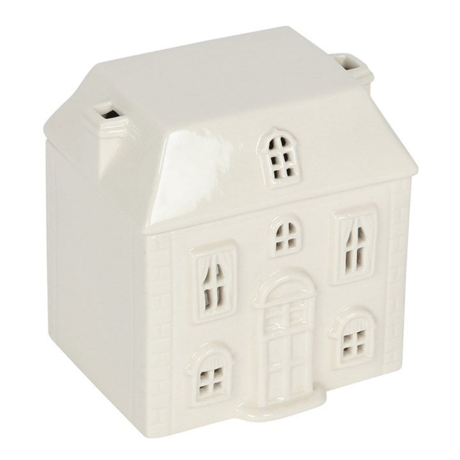 White ceramic house-shaped object on a white background