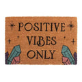 Cocoa-brown doormat with “POSITIVE VIBES ONLY” text and crystal graphic