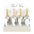 Set of 24 angel wing hanging decorations with white wings and gold ribbon loops