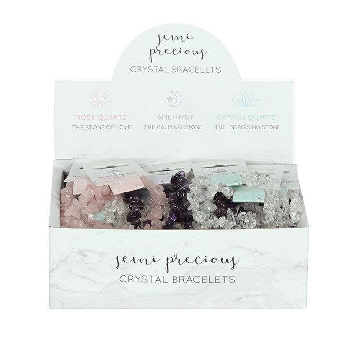 Box of semi-precious crystal bracelets with a marble design