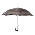 Black astrology wheel umbrella with gold celestial zodiac lines and crescent moon