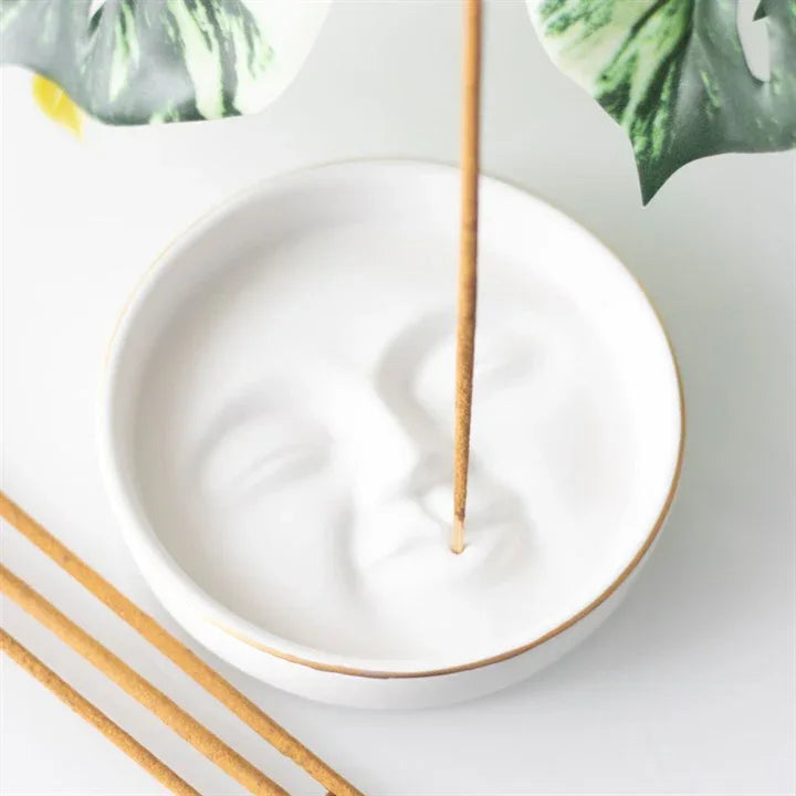 White Moon Face Incense Stick Holder - Bobobiy