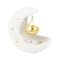 White Crescent Moon Hanging Oil Burner with Gold Dish - Bobobiy