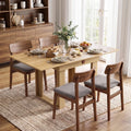 Extendable oak-effect dining table with under-storage and four upholstered chairs