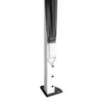 Steel frame leg base with attached grey fabric corner panel and tie tab