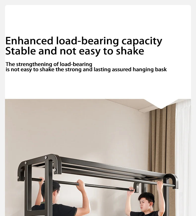 Movable Coat Rack With Universal Wheels Multifunctional Double-deck Simple Clothes Hanger Floor-Standing Bedroom Wardrobe