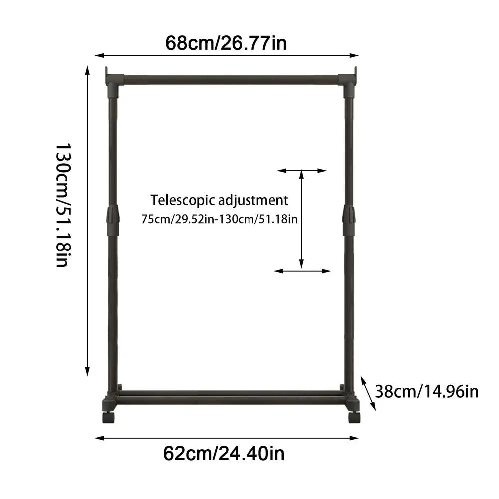 Telescopic Clothes Rack On Wheels Heavy-Duty Floor-Standing Movable Clothes Drying Rack For Clothing Store Bedroom
